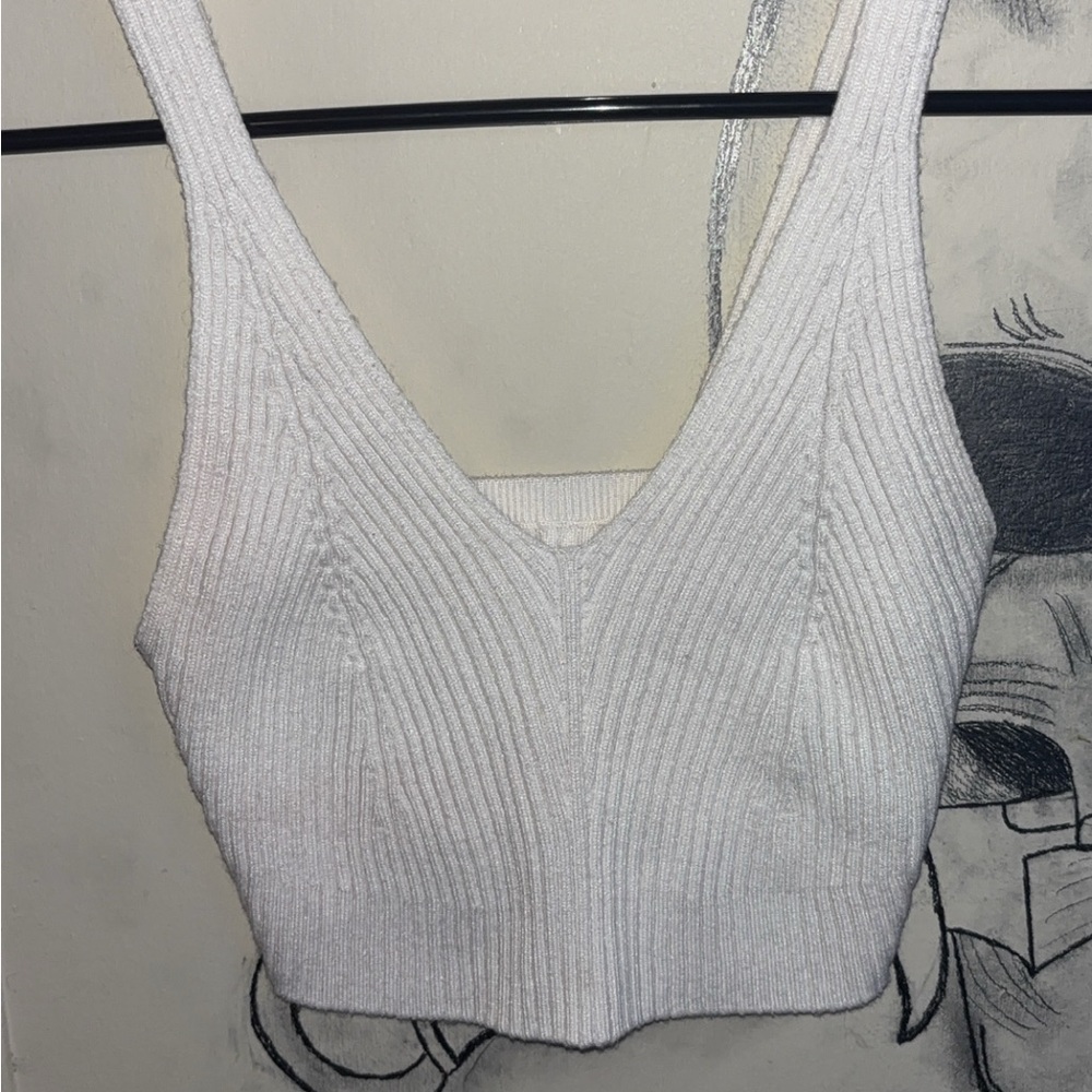 SHEIN White Ribbed Knit Crop Top